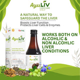 AyuLiv Liver tonic which soothes and strengthens hepatic cells and tissues, supporting optimal liver function.