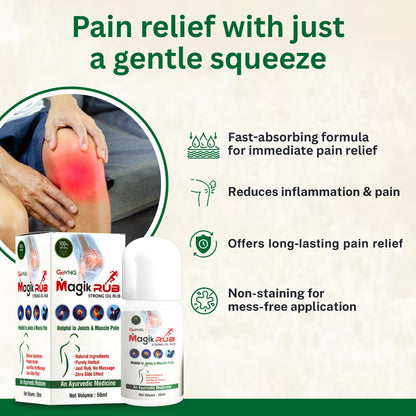 MagikRub Strong Oil Rub for joint pain, knee pain 50ml rollon pack.