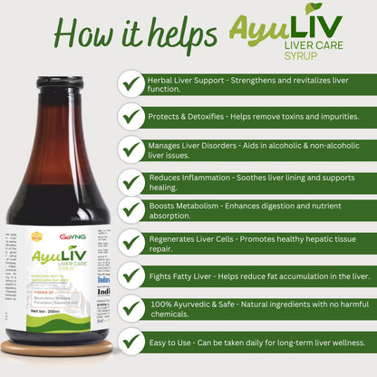 AyuLiv Liver tonic which soothes and strengthens hepatic cells and tissues, supporting optimal liver function.