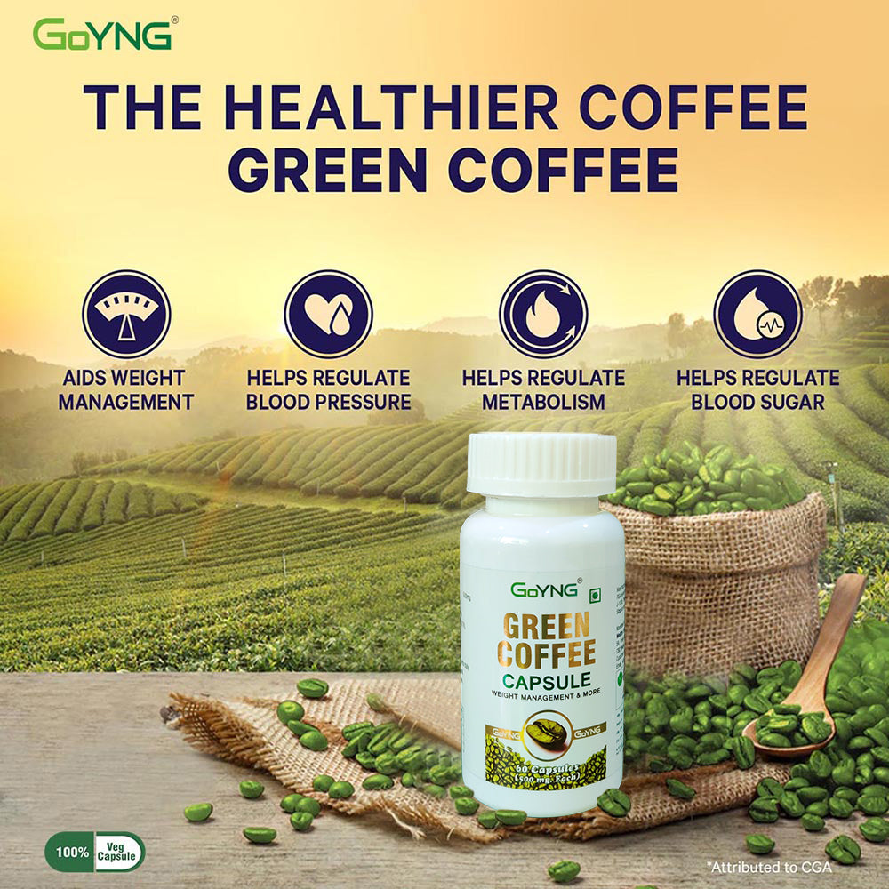 GoYNG Green Coffee Extract (Weight Loss, Fat Burn, Appetite Suppressant & Boosts Metabolism) 50% CGA 60 Veg Capsules
