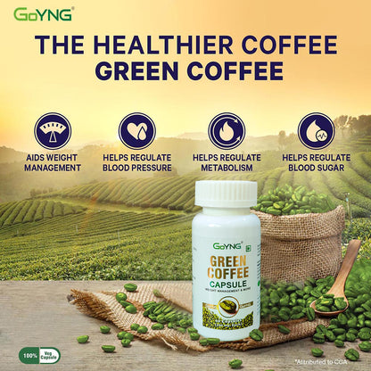 GoYNG Green Coffee Extract (Weight Loss, Fat Burn, Appetite Suppressant & Boosts Metabolism) 50% CGA 60 Veg Capsules