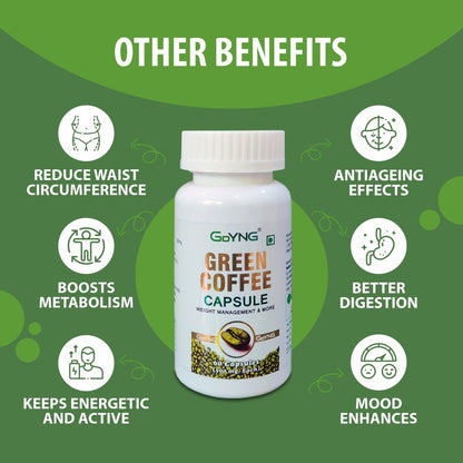 GoYNG Green Coffee Extract (Weight Loss, Fat Burn, Appetite Suppressant & Boosts Metabolism) 50% CGA 60 Veg Capsules