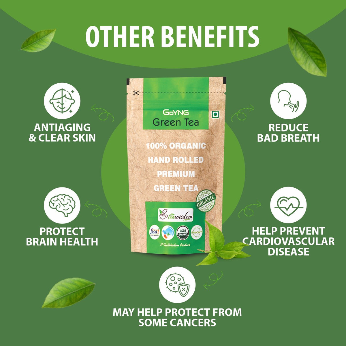 GoYNG Handrolled Organic Green Tea Leaves 50g Pouch